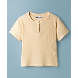 Pine Kids Cotton Blend Knit Half Sleeves Solid Colour Textured T-Shirt - Rust Orange