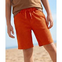 Pine Kids Cotton Blend Solid Coloured Above Knee Length Shorts - Rust Orange