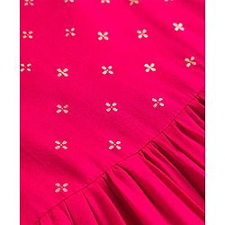 Pine Kids Viscose Woven Sleeveless Floral Foil Printed Ethnic Dress - Dark Pink
