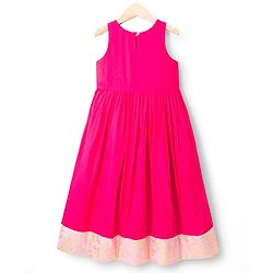 Pine Kids Viscose Woven Sleeveless Floral Foil Printed Ethnic Dress - Dark Pink