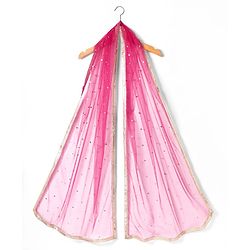 Pine Kids Woven Half Sleeves Choli Lehenga Set with Dupatta Floral Foil Print & Sequin Detailing - Dark Pink