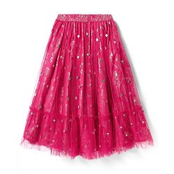 Pine Kids Woven Half Sleeves Choli Lehenga Set with Dupatta Floral Foil Print & Sequin Detailing - Dark Pink