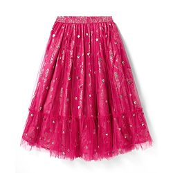 Pine Kids Woven Half Sleeves Choli Lehenga Set with Dupatta Floral Foil Print & Sequin Detailing - Dark Pink