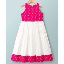 Pine Kids 100% Viscose Woven Sleeveless Floral Printed Ethnic Dress - Dark Pink