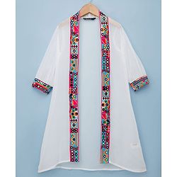 Pine Kids Viscose Woven Full Sleeves Indo Western Set with Embroidery - White