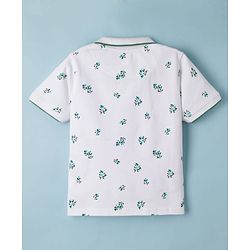 Pine Kids Cotton Knit Half Sleeves Polo T-Shirt with Floral Print - White