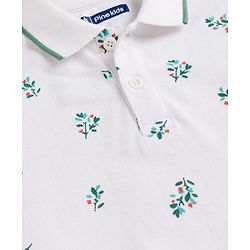 Pine Kids Cotton Knit Half Sleeves Polo T-Shirt with Floral Print - White