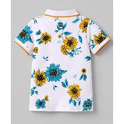 Pine Kids Cotton Knit T-Shirts Floral Print Polo Neck Snow White 4-5 Years