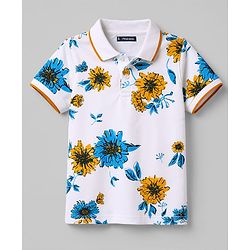 Pine Kids Cotton Knit T-Shirts Floral Print Polo Neck Snow White 4-5 Years