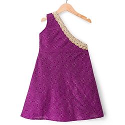 Pine Kids Woven Sleeveless Floral Foil Printed Kurti Salwar & Jacket - Purple