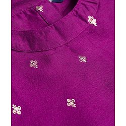 Pine Kids Woven Sleeveless Floral Foil Printed Kurti Salwar & Jacket - Purple