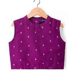 Pine Kids Woven Sleeveless Floral Foil Printed Kurti Salwar & Jacket - Purple