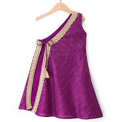 Pine Kids Woven Sleeveless Floral Foil Printed Kurti Salwar & Jacket - Purple