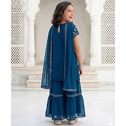 Pine Kids Woven Half Sleeves Kurti Gharara Set with Dupatta & Sequin Detailing - Navy Blue
