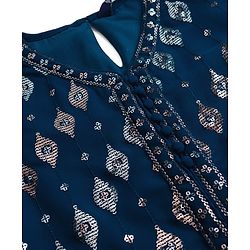 Pine Kids Woven Half Sleeves Kurti Gharara Set with Dupatta & Sequin Detailing - Navy Blue