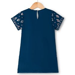 Pine Kids Woven Half Sleeves Kurti Gharara Set with Dupatta & Sequin Detailing - Navy Blue