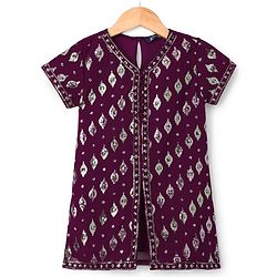 Pine Kids Woven Half Sleeves Embroidered Kurti Sharara Set With Dupatta - Violet