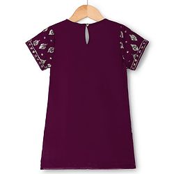 Pine Kids Woven Half Sleeves Embroidered Kurti Sharara Set With Dupatta - Violet