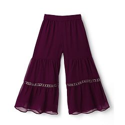 Pine Kids Woven Half Sleeves Embroidered Kurti Sharara Set With Dupatta - Violet