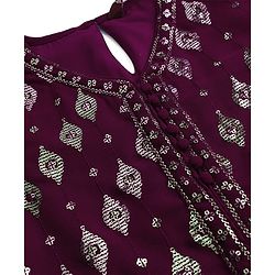 Pine Kids Woven Half Sleeves Embroidered Kurti Sharara Set With Dupatta - Violet