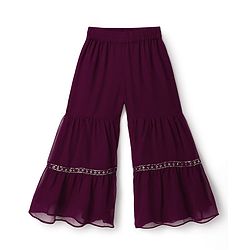 Pine Kids Woven Half Sleeves Embroidered Kurti Sharara Set With Dupatta - Violet