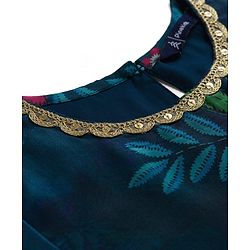 Pine Kids Woven Full Sleeves Floral Printed Kurti & Palazzo Set With Dupatta - Teal Blue