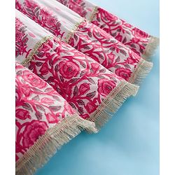 Pine Kids Cotton Woven Half Sleeves Choli Lehenga & Dupatta Set With Floral Print - White & Pink