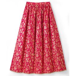 Pine Kids Woven Half Sleeves Floral Embroidered Sequinned & Foil Printed Choli & Lehenga Set With Dupatta - Red