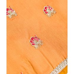 Pine Kids Woven Half Sleeves Floral Embroidered Sequinned & Foil Printed Choli & Lehenga Set With Dupatta - Red