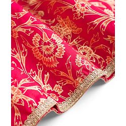 Pine Kids Woven Half Sleeves Floral Embroidered Sequinned & Foil Printed Choli & Lehenga Set With Dupatta - Red