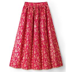 Pine Kids Woven Half Sleeves Floral Embroidered Sequinned & Foil Printed Choli & Lehenga Set With Dupatta - Red