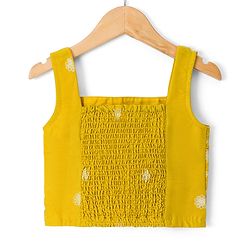 Pine Kids Woven Sleeveless Lehenga Choli Set With Floral Print & Dupatta - Mustard