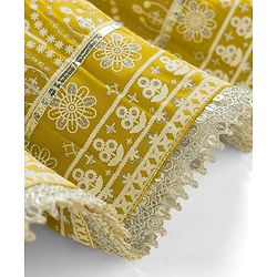 Pine Kids Woven Sleeveless Lehenga Choli Set With Floral Print & Dupatta - Mustard