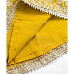 Pine Kids Woven Sleeveless Lehenga Choli Set With Floral Print & Dupatta - Mustard
