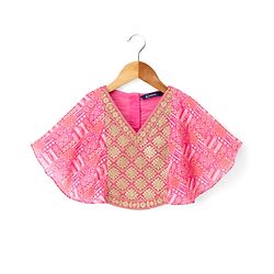 Pine Kids Woven Half Sleeves Floral Embroidered Choli & Lehenga Set - Pink