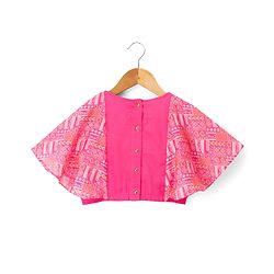 Pine Kids Woven Half Sleeves Floral Embroidered Choli & Lehenga Set - Pink