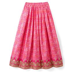 Pine Kids Woven Half Sleeves Floral Embroidered Choli & Lehenga Set - Pink