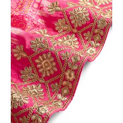 Pine Kids Woven Half Sleeves Floral Embroidered Choli & Lehenga Set - Pink