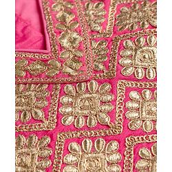 Pine Kids Woven Half Sleeves Floral Embroidered Choli & Lehenga Set - Pink