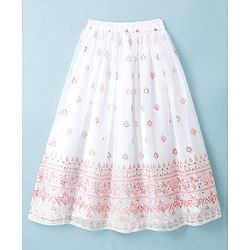 Pine Kids Woven Sleeveless Floral & Sequin Embroidered Choli Lehenga Set with Dupatta - White
