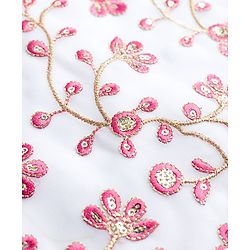 Pine Kids Woven Sleeveless Floral & Sequin Embroidered Choli Lehenga Set with Dupatta - White