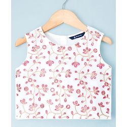 Pine Kids Woven Sleeveless Floral & Sequin Embroidered Choli Lehenga Set with Dupatta - White