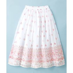 Pine Kids Woven Sleeveless Floral & Sequin Embroidered Choli Lehenga Set with Dupatta - White
