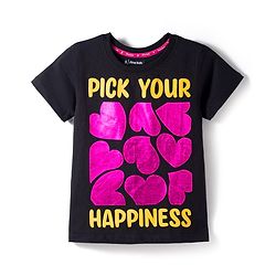 Pine Kids Cotton Knit Half Sleeves T-Shirt With Heart Print - Black