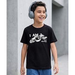 Pine Kids Cotton Knit T-Shirt Round Neck Half Sleeves Graphic Jet Jet Black 4-5 Years