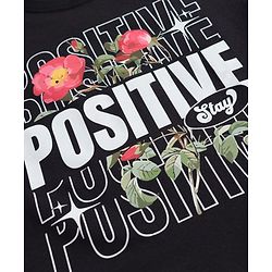 Pine Kids 100% Cotton Knit Half Sleeves Floral & Text Printed T-Shirt - Black