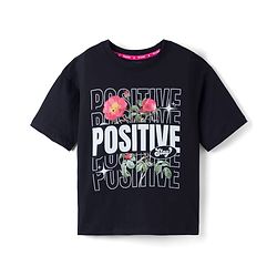 Pine Kids 100% Cotton Knit Half Sleeves Floral & Text Printed T-Shirt - Black