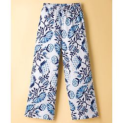 Pine Kids Viscose Woven Sleeveless Floral Printed Co-Ords  Indo Western Set - Blue & White