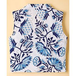 Pine Kids Viscose Woven Sleeveless Floral Printed Co-Ords  Indo Western Set - Blue & White