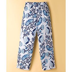 Pine Kids Viscose Woven Sleeveless Floral Printed Co-Ords  Indo Western Set - Blue & White